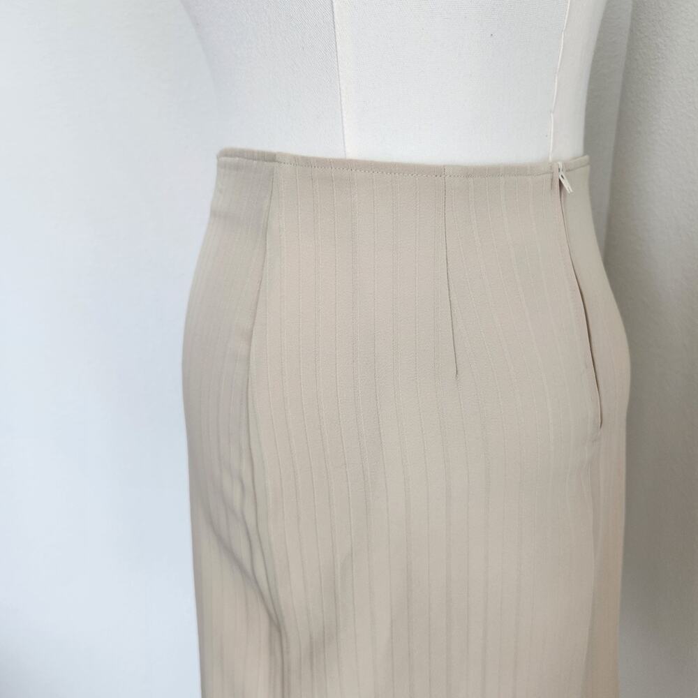 Vintage Y2K Cream Tan Pinstripe High Waisted Mini Pencil Skirt Back Zip 10 - Picture 4 of 8